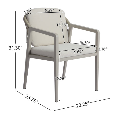Outdoor Dining Chair Set of 2, Wicker Rattan Woven Patio Chairs, Outdoor Armchair Seating for Patio Backyard Poolside Balcony, Waterproof seat and cushion, Grey+Beige