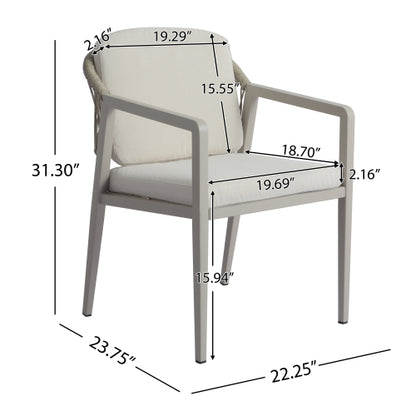 Outdoor Dining Chair Set of 2, Wicker Rattan Woven Patio Chairs, Outdoor Armchair Seating for Patio Backyard Poolside Balcony, Waterproof seat and cushion, Grey+Beige