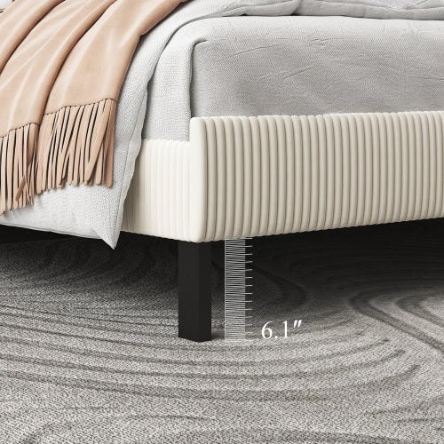 King bed frame with a bandaged headboard is stable and easy to assemble, and the style is simple and elegant,beige