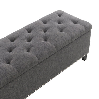 47.5inch  Storage Ottoman, Storage Bench with Safety Close Hinge, Linen Button-Tufted Ottoman for Living Room, Entryway, Hallway, Foot Rest, Support 500lbs - Dark Grey