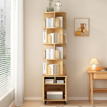 5-Tier Rotating Corner Bookshelf with Double Door Drawer, 360¡ã Revolving Wooden Home Storage Rack