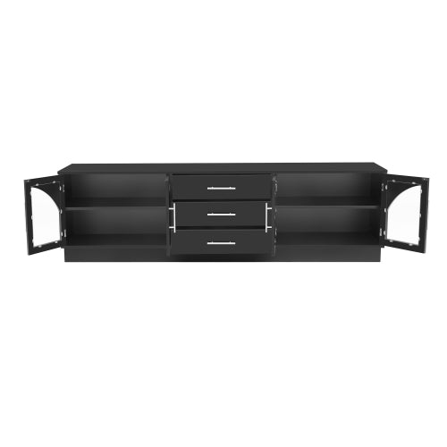 68.9 Inch Minimalist Arched Glass TV Stand for 75 Inch TV with 3 Drawers & Adjustable Shelves