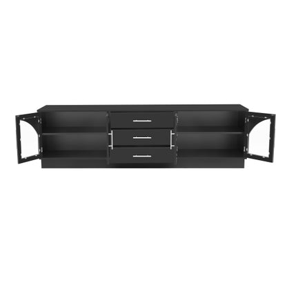 68.9 Inch Minimalist Arched Glass TV Stand for 75 Inch TV with 3 Drawers & Adjustable Shelves