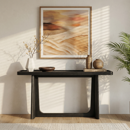 Farmhouse Console Table with Tray Top Design, Solid Wood Frame for Entryway, Living Room or Sofa Back, Black