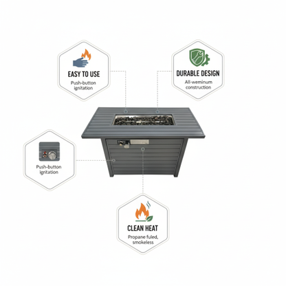 25'' H x 42'' W Steel Propane Outdoor Fire Pit Table with Lid