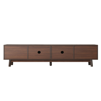 70.86 Inch Dark Brown PE Rattan Sliding Door TV Stand Solid Wood Leg Media Console For 80 Inch TV