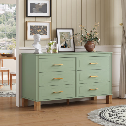 Sage Green 6-Drawer Modern Solid Wood Frame Bedroom Storage Dresser