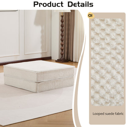 White Circle Fleece Modular Ottoman, No-Assembly Compression Convertible Floor Sofa Footstool for Small Spaces