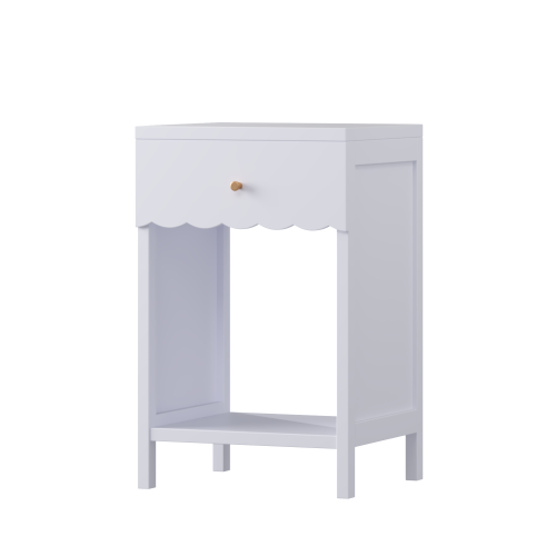 Modern  Nightstand with Drawer and Open Shelf,Scalloped Edge Bedside Table for Bedroom, Cute Minimalist Side Table for Kids Room or Girls' Room,Light Purple