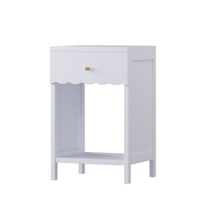Modern  Nightstand with Drawer and Open Shelf,Scalloped Edge Bedside Table for Bedroom, Cute Minimalist Side Table for Kids Room or Girls' Room,Light Purple