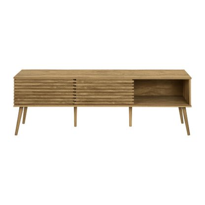 72 Inch Contemporary Walnut Laminate TV Stand with Sliding Doors & Cable Management