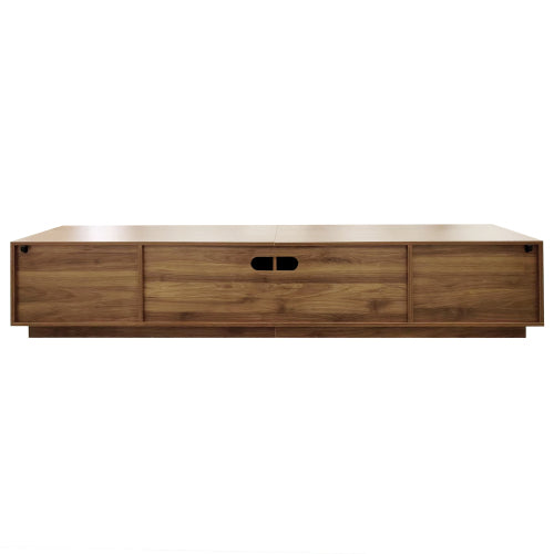 78.74 inch Walnut 2 Rattan Door 2 Drawer Legless TV Stand Open Shelf Media Console Supports 85 inch TV