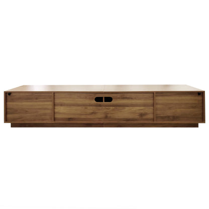 78.74 inch Walnut 2 Rattan Door 2 Drawer Legless TV Stand Open Shelf Media Console Supports 85 inch TV