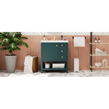 30inch Transitional Style Bathroom Vanity Cabinet Combo with Ceramic Sink