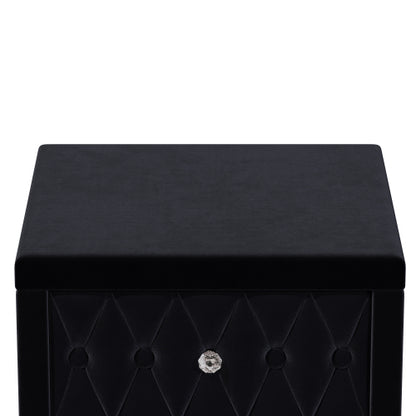 Elegant Velvet Nightstand with 2 Drawers and Crystal Handle, Storage Bedside Table with Button-Tufted, Black