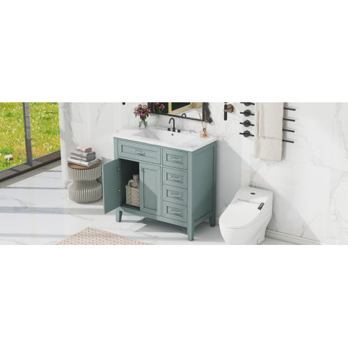 36" Bathroom Vanity with Sink Combo, Green Bathroom Cabinet with Drawers, Solid Frame and MDF Board