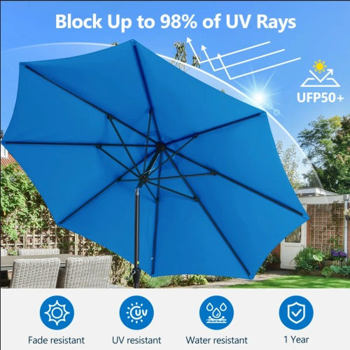 13 Feet Blue Market Patio Umbrella with Crank Lift , Tilt * Ribs, UV-Resistant Canopy for Pool, Backyard & Patio (Without base)