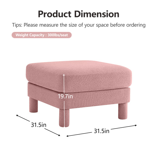 Modern Ottoman Polyester Pink Upholstered Accent Ottoman with Boucle Fabric and Wooden Frame