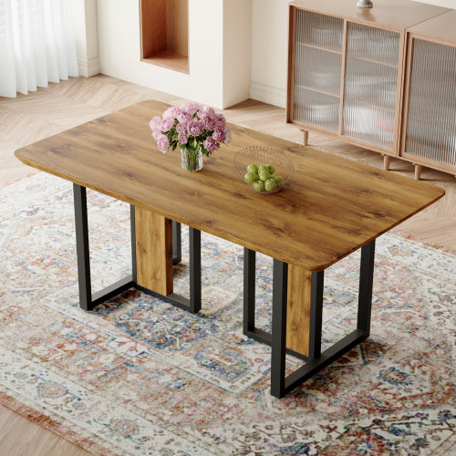 Wood Grain MDF Dining Table with Metal Frame