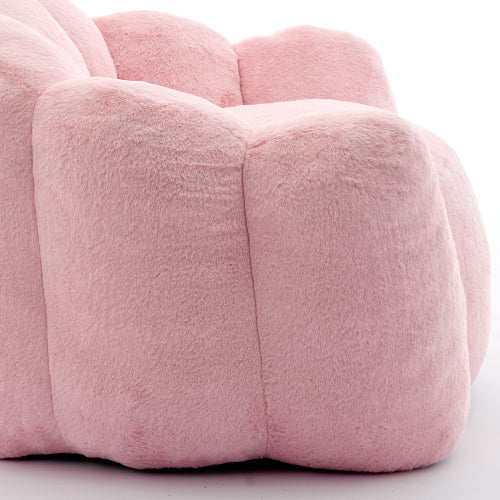 Pink Lotus-Shape Compression Bean Bag Sofa with Pull Ring, No Assembly