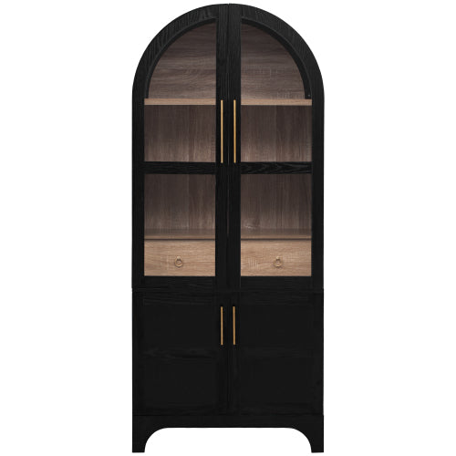 71inch  Arched Farmhouse Pantry Cabinet with Glass Doors Black