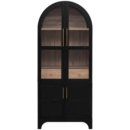 71inch  Arched Farmhouse Pantry Cabinet with Glass Doors Black