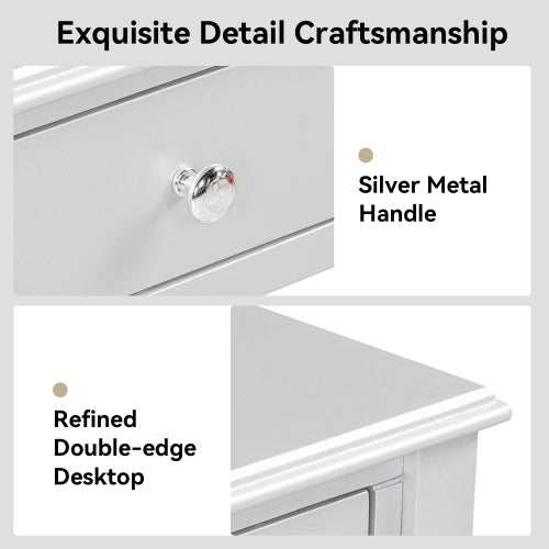 Silver Luxury Oval?Mirror Vanity Desk, 41.0 inch *17.5 inch  Tabletop, 3 Drawers, Elegant Console Table for Entryway & Bedroom