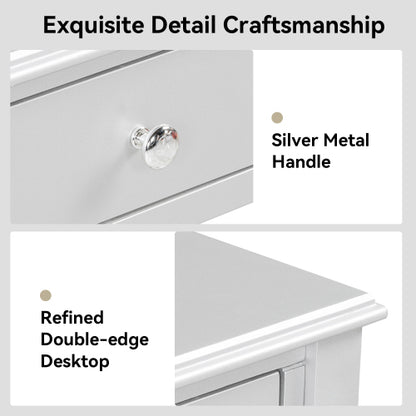 Silver Luxury Oval?Mirror Vanity Desk, 41.0 inch *17.5 inch  Tabletop, 3 Drawers, Elegant Console Table for Entryway & Bedroom