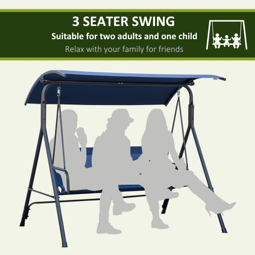Outsunny 3-Person Porch Swing Bench with Stand & Adjustable Canopy, Armrests, Steel Frame for Outdoor, Garden, Patio, Porch & Poolside, Dark Blue