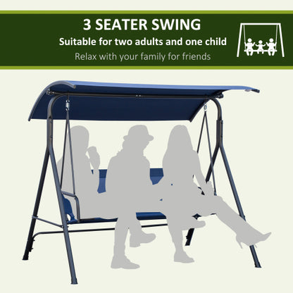 Outsunny 3-Person Porch Swing Bench with Stand & Adjustable Canopy, Armrests, Steel Frame for Outdoor, Garden, Patio, Porch & Poolside, Dark Blue