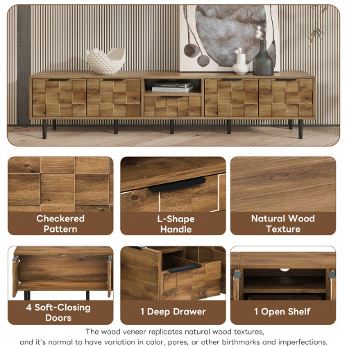 78 Inch TV Stand with Storage Cabinets Natural Wood Entertainment Center