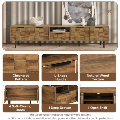 78 Inch TV Stand with Storage Cabinets Natural Wood Entertainment Center