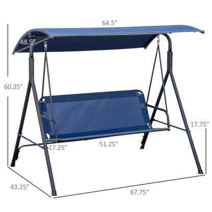 Outsunny 3-Person Porch Swing Bench with Stand & Adjustable Canopy, Armrests, Steel Frame for Outdoor, Garden, Patio, Porch & Poolside, Dark Blue