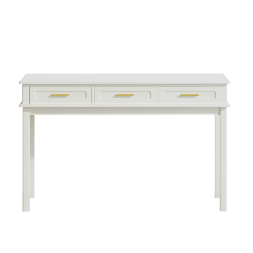 Cream White Vanity Desk with 3 Drawers, Modern Makeup or Writing Desk, Multipurpose Dressing Table for Bedroom, No Mirror Included