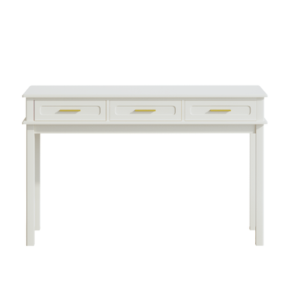 Cream White Vanity Desk with 3 Drawers, Modern Makeup or Writing Desk, Multipurpose Dressing Table for Bedroom, No Mirror Included