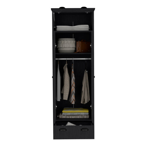 Armoire with 1 Drawer and 1 Hinged Drawer with Handles Black