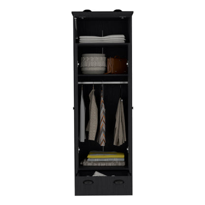 Armoire with 1 Drawer and 1 Hinged Drawer with Handles Black