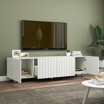 White Modern Particle Board TV Stand 2 Drawer Metal Leg Media Console Cabinet For 65 inch+ TV