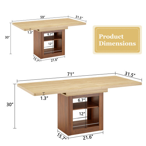Expandable MDF Dining Table with Storage, Walnut Finish