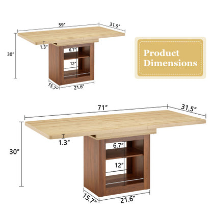 Expandable MDF Dining Table with Storage, Walnut Finish