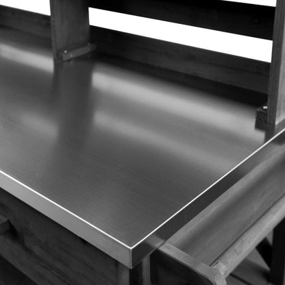 K&K 64.9"H Outdoor Potting Bench Table with Lockable Wheels, Solid Wood Outdoor Kitchen Island with Upper Hutch, Stainless Steel Top, Towel Rack ,Outdoor Storage for Grilling, Lawn Garden -Black