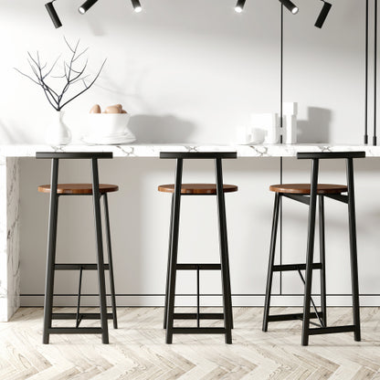 Bar Stool Set of 3 Counter Height Barstools with Back Armless Dining Chairs for Kitchen Island (Black & Walnut Brown)