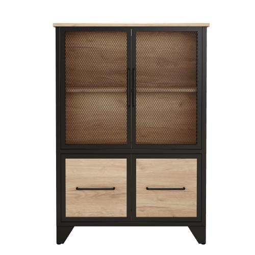 Black Metal Storage Cabinet with 4 Iron Doors