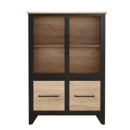 Black Metal Storage Cabinet with 4 Iron Doors
