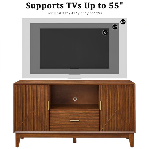 Mid Century TV Stand with Drawer, Cabinets and Storage Shelf