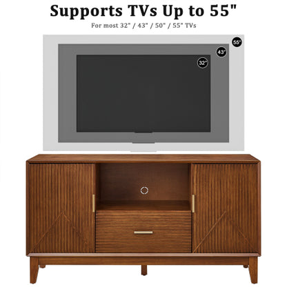 Mid Century TV Stand with Drawer, Cabinets and Storage Shelf
