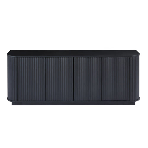 Black Wave Pattern Sideboard TV Stand 64 Inch Wide Storage Cabinet with Push to Open Doors
