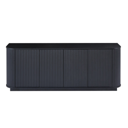 Black Wave Pattern Sideboard TV Stand 64 Inch Wide Storage Cabinet with Push to Open Doors