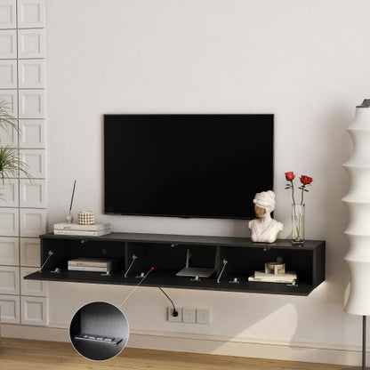 67 Inch Black Wall Floating LED TV Console 16 Color Ambient Light Wall Mount Media Cabinet for 65 Inch TV