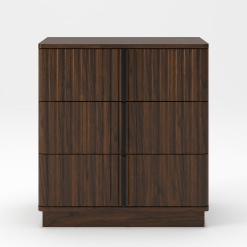 Walnut Vintage Nightstand, 25.39inch Vertical Stripe Cabinet with 3 Drawers
